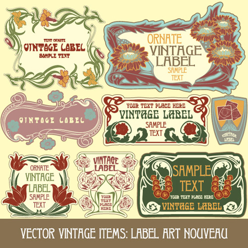 Vintage style label with flowers vector graphic 03