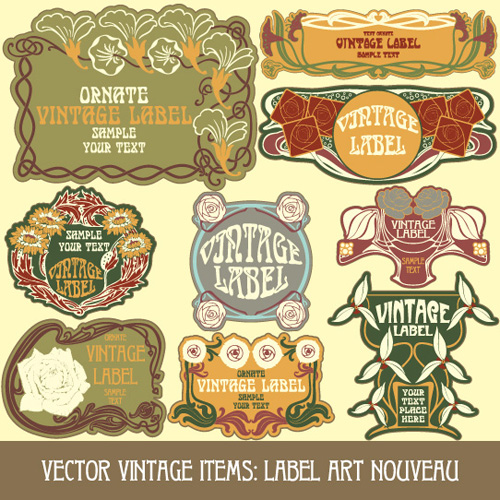 Vintage style label with flowers vector graphic 04