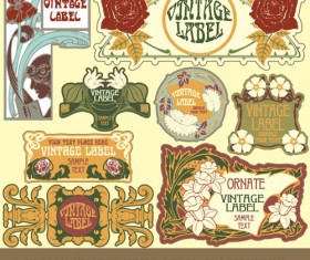 Vintage style label with flowers vector graphic 05