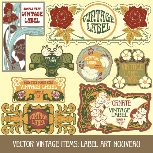 Vintage style label with flowers vector graphic 05
