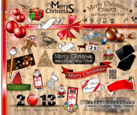 Vivid Christmas decor elements vector graphics 02