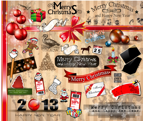 Vivid Christmas decor elements vector graphics 02