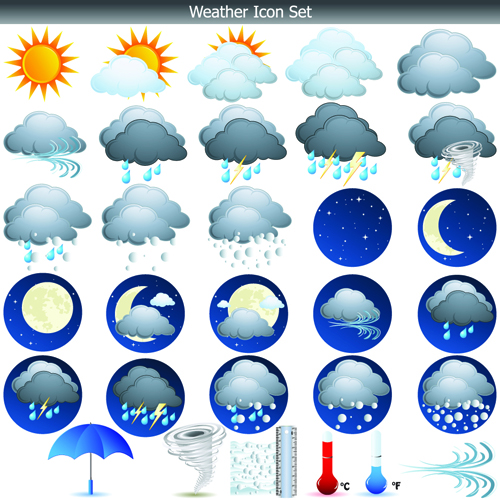 Different Weather icons vector set 02