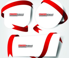 Set of White form and red ribbons backgrounds vector 03