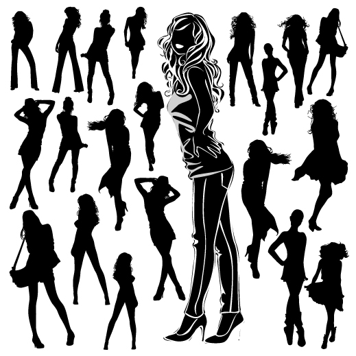 Different Women Silhouettes vector material 03