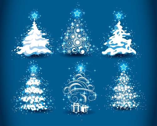 Set of Christmas Trees design elements vector 01