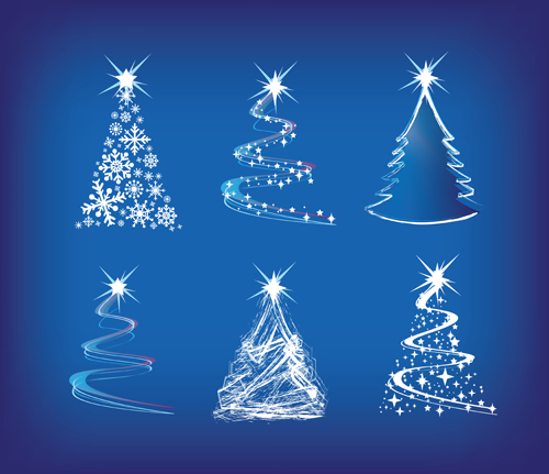 Set of Christmas Trees design elements vector 02