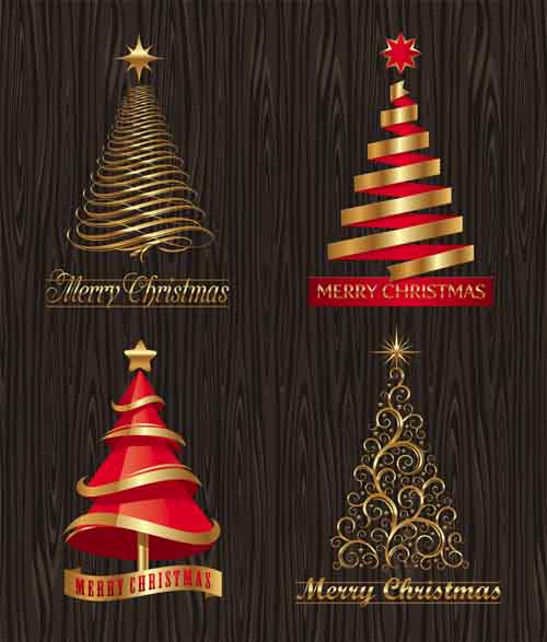 Set of Christmas Trees design elements vector 04