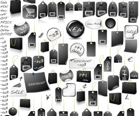 black and yellow discount Tags with Stickers vector 01