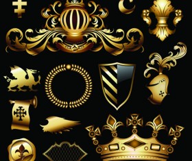 luxurious Golden Heraldic with ornaments Vector 02