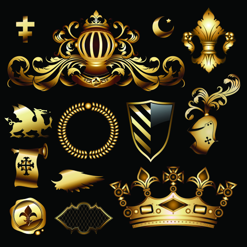 luxurious Golden Heraldic with ornaments Vector 02