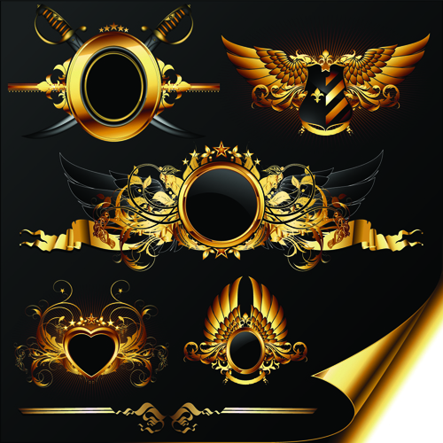 luxurious Golden Heraldic with ornaments Vector 03
