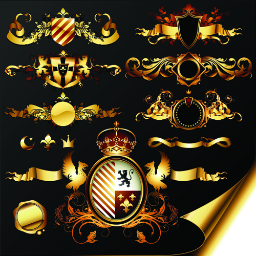 luxurious Golden Heraldic with ornaments Vector 05