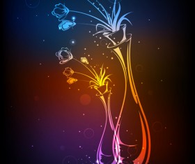 Set of Neon with flowers vector graphic 02