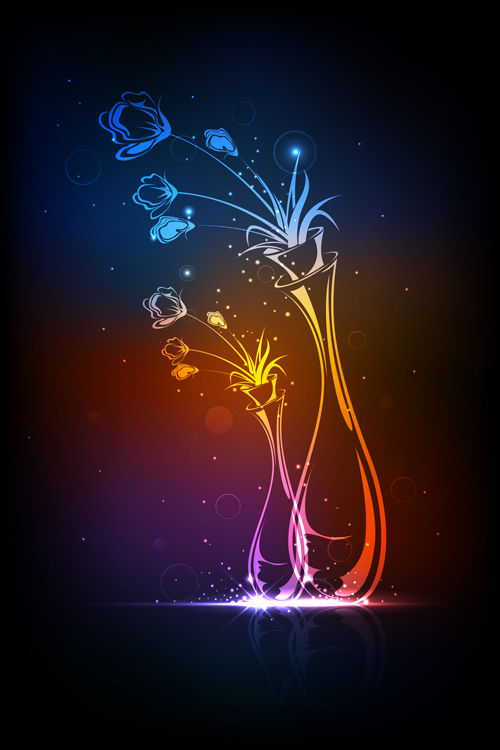 Set of Neon with flowers vector graphic 02