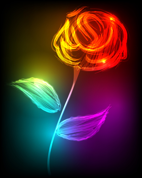Set of Neon with flowers vector graphic 03