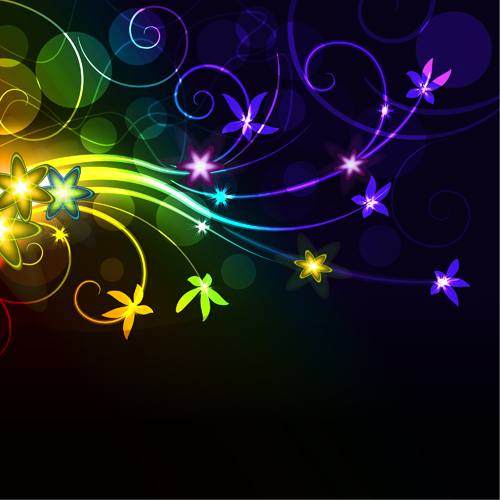 Set of Neon with flowers vector graphic 05