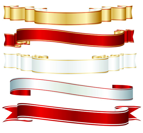 Set of ribbons and scrolls design elements vector 03