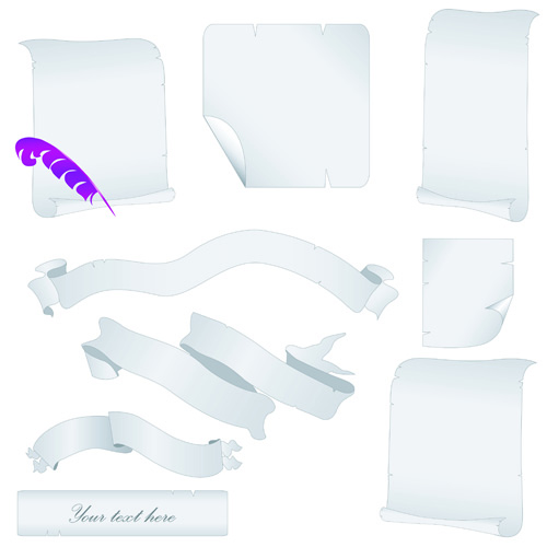 Set of ribbons and scrolls design elements vector 04