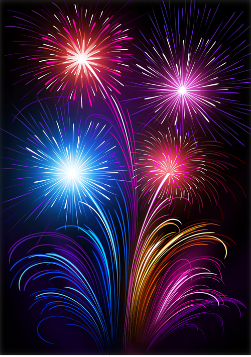 Set of holiday Fireworks design vector material 16