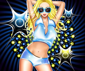 Set of Stylish cartoon girl design vector graphic 01