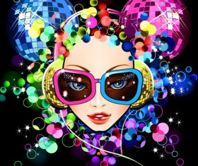 Set of Stylish cartoon girl design vector graphic 04