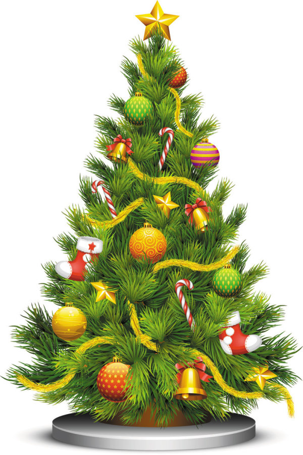 Elements of Vivid Christmas tree with ornaments 01
