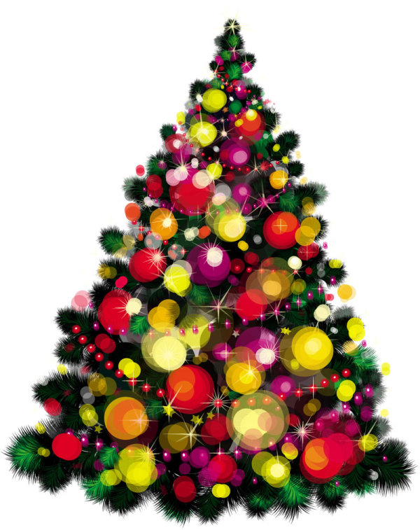 Elements of Vivid Christmas tree with ornaments 04