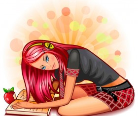 Set of Stylish cartoon girl design vector graphic 06