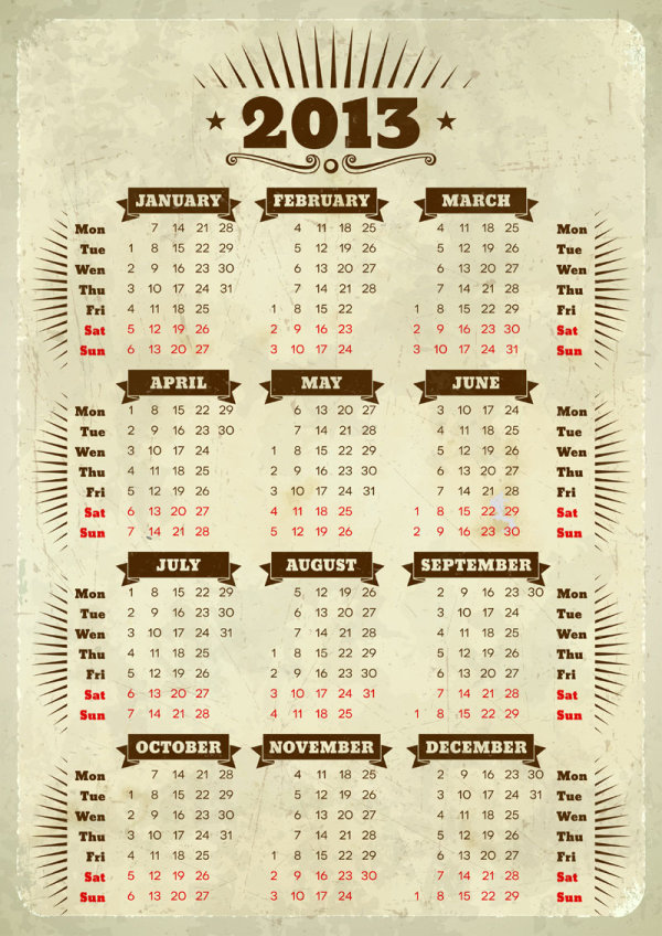 Vector of 2013 Year Calendar design elememnts 04