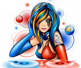 Set of Stylish cartoon girl design vector graphic 09