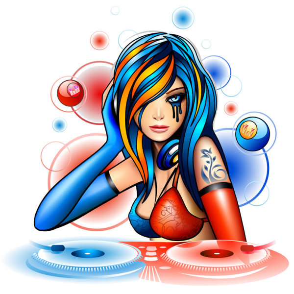 Set of Stylish cartoon girl design vector graphic 09 free download