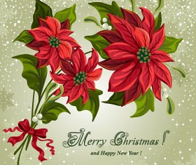Set of Red flower with Christmas vector 01