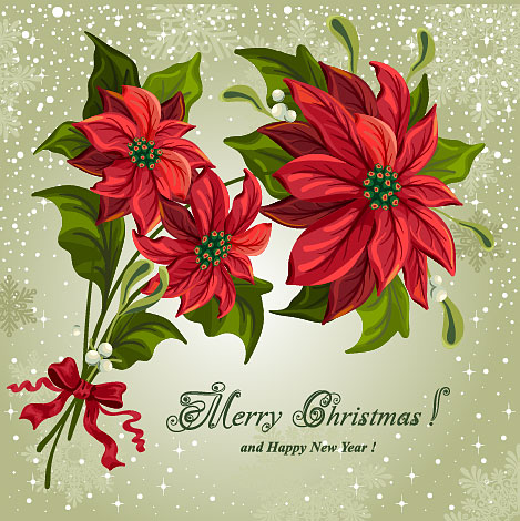 Set of Red flower with Christmas vector 01