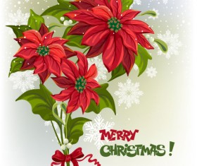 Set of Red flower with Christmas vector 02