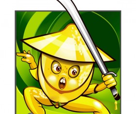 Set of Funny cartoon Fruit design vector material 02