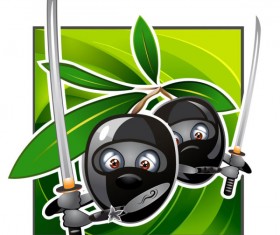 Set of Funny cartoon Fruit design vector material 05