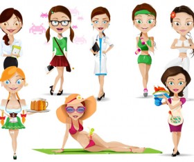 Different girl elements psd material