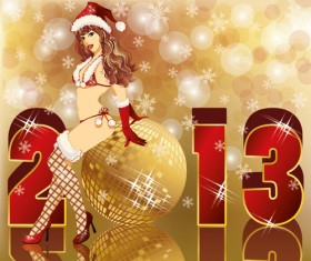 Set of  2013 Red-golden Christmas cards design vector 01