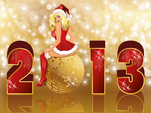 Set of  2013 Red-golden Christmas cards design vector 02