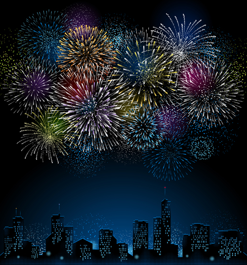 Set of holiday Fireworks design vector material 26