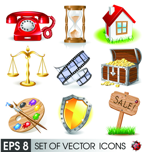 Various 3D icons mix vector graphics 01