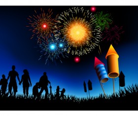 Set of holiday Fireworks design vector material 07
