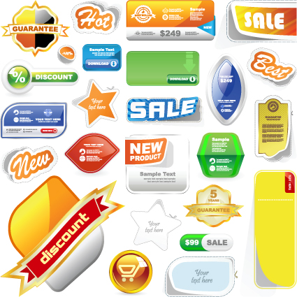 Different Advertisement sticker design vector set 01