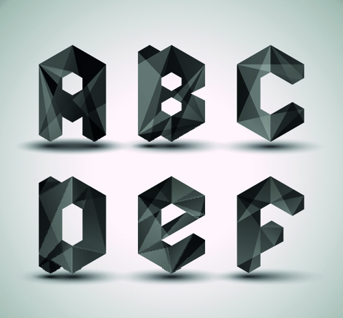 Alphabet letter Black Geometry vector set 02