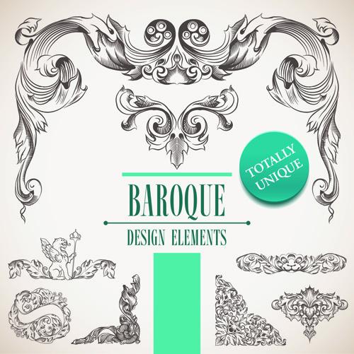 Elements of Baroque Style Frames and Borders vector 01
