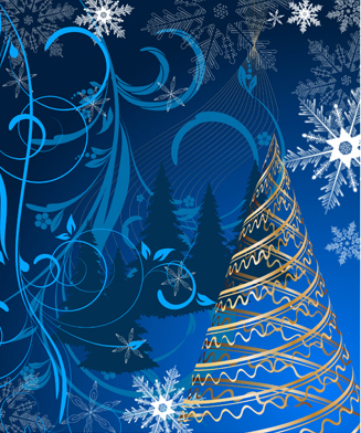 Set of Blue charm Christmas cards vector 01