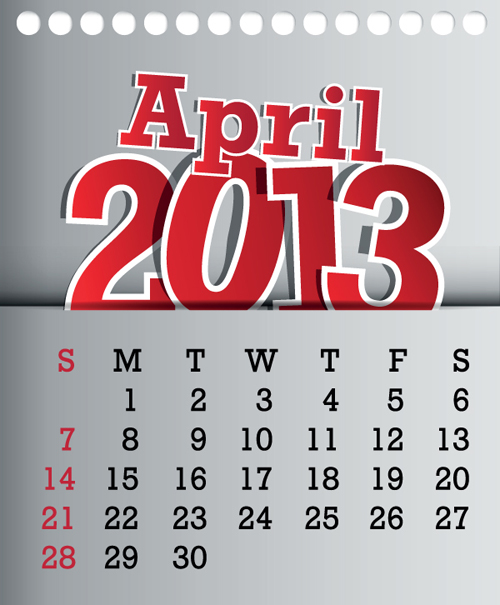 Calendar April 2013 design vector graphic 04