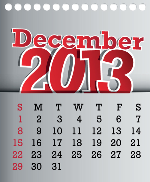 Calendar December 2013 design vector graphic 12 free download