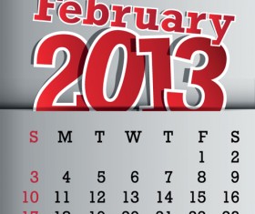 Calendar February 2013 design vector graphic 02